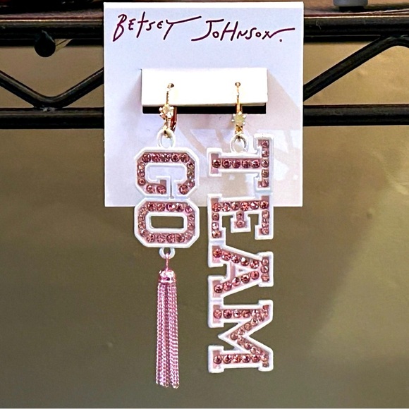 BETSEY JOHNSON Pink Crystal
Go Team Statement Earrings. Mismatched. NWTS. - Picture 4 of 7